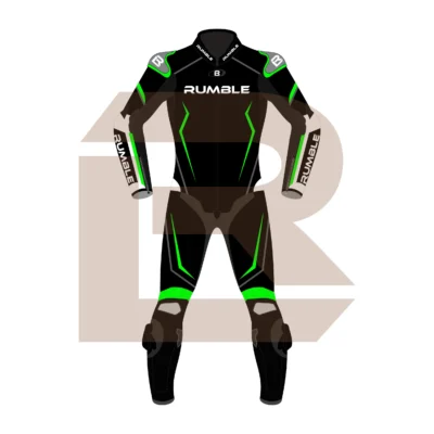 Green & Black Leather Riding Suit – Rumble Edition 8531 Front Image