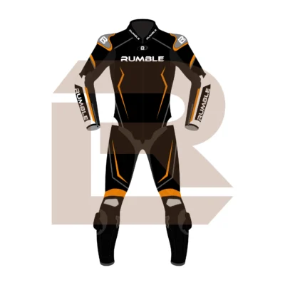 Orange & Black Leather Riding Suit – Rumble Edition 8531 Front Image