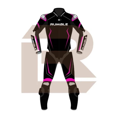 Pink & Black Leather Riding Suit – Rumble Edition 8531 Front Image