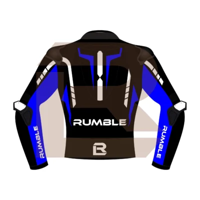 Blue & Black Leather Motorcycle Jacket – Rumble Edition 6238 Back Image
