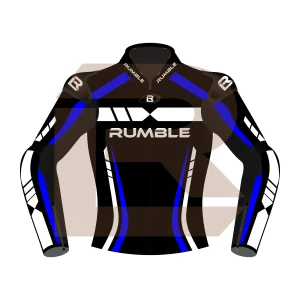 Blue & Black Leather Motorcycle Jacket – Rumble Edition 6238 Front Image