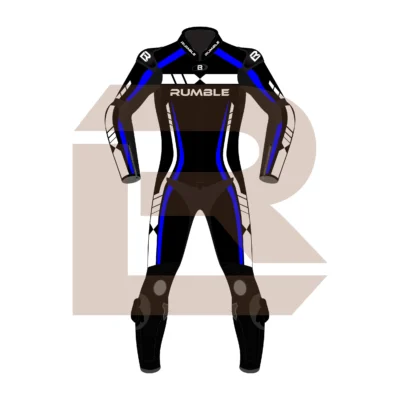 Blue & Black Leather Motorcycle Suit – Rumble Edition 6238 Front Image