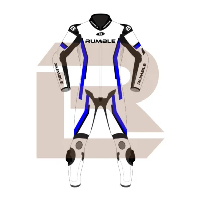 Blue & White Leather Race Suit – Rumble Edition 4197 Front Image