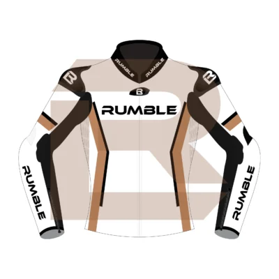 Brown & White Leather Race Jacket – Rumble Edition 4197 Front Image