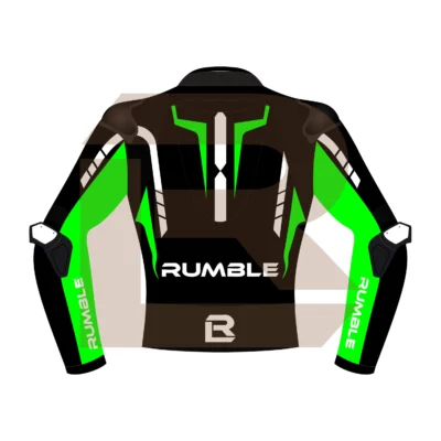 Green & Black Leather Motorcycle Jacket – Rumble Edition 6238 Back Image