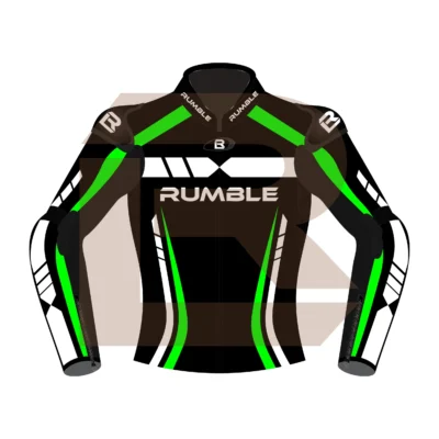 Green & Black Leather Motorcycle Jacket – Rumble Edition 6238 Front Image