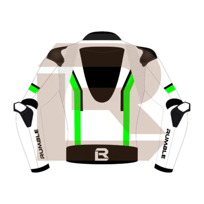 Green & White Leather Race Jacket – Rumble Edition 4197 Back Image