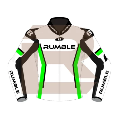 Green & White Leather Race Jacket – Rumble Edition 4197 Front Image