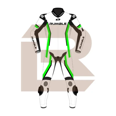 Green & White Leather Race Suit – Rumble Edition 4197 Front Image