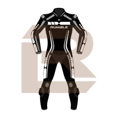Grey & Black Leather Motorcycle Suit – Rumble Edition 6238 Front Image