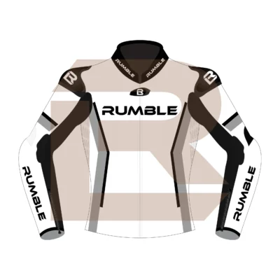 Grey & White Leather Race Jacket – Rumble Edition 4197 Front Image