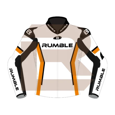 Orange & White Leather Race Jacket – Rumble Edition 4197 Front Image