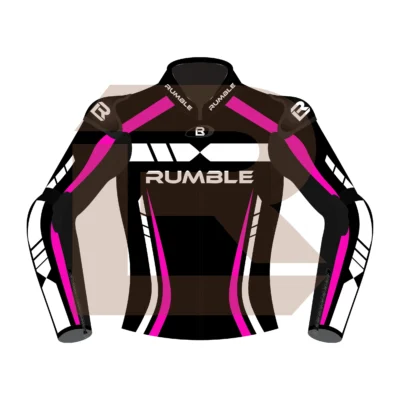 Pink & Black Leather Motorcycle Jacket – Rumble Edition 6238 Front Image
