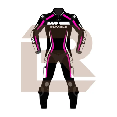Pink & Black Leather Motorcycle Suit – Rumble Edition 6238 Front Image