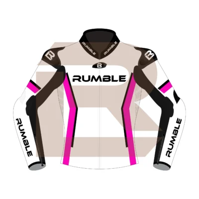 Pink & White Leather Race Jacket – Rumble Edition 4197 Front Image