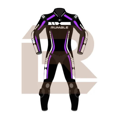 Purple & Black Leather Motorcycle Suit – Rumble Edition 6238 Front Image