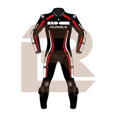 Red & Black Leather Motorcycle Suit – Rumble Edition 6238 Front Image