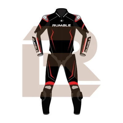 Red & Black Leather Riding Suit – Rumble Edition 8531 Front Image