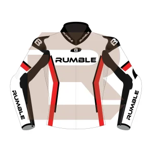 Red & White Leather Race Jacket – Rumble Edition 4197 Front Image