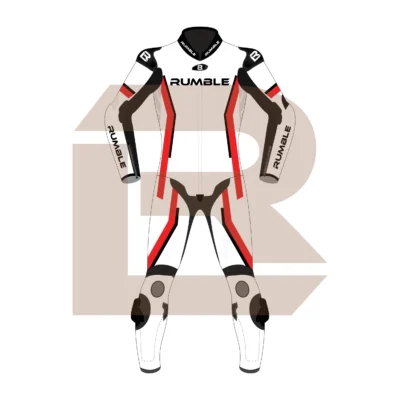 Red & White Leather Race Suit – Rumble Edition 4197 Front Image
