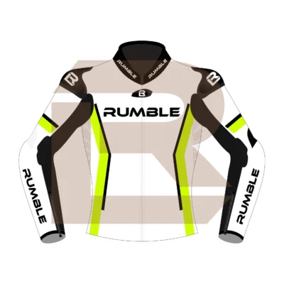 Yellow & White Leather Race Jacket – Rumble Edition 4197 Front Image