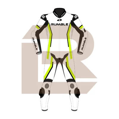 Yellow & White Leather Race Suit – Rumble Edition 4197 Front Image
