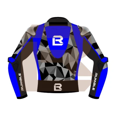 Blue & Black Leather Motorbike Jacket – Rumble Edition 7482 Back Image