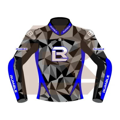 Blue & Black Leather Motorbike Jacket – Rumble Edition 7482 Front Image