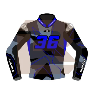 Blue & Black Leather Racing Jacket – Rumble Edition 9325 Front Image