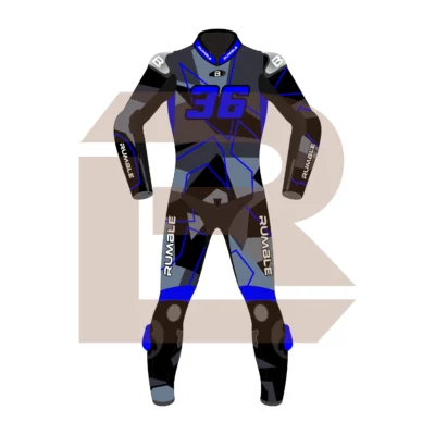 Blue & Black Leather Racing Suit – Rumble Edition 9325 Front Image