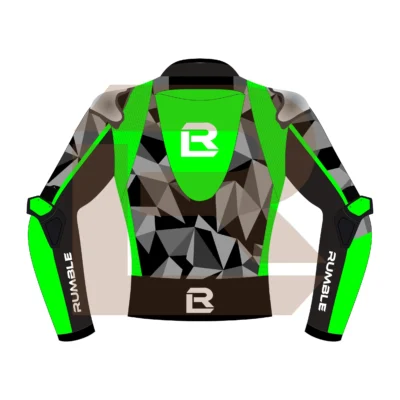Green & Black Leather Motorbike Jacket – Rumble Edition 7482 Back Image