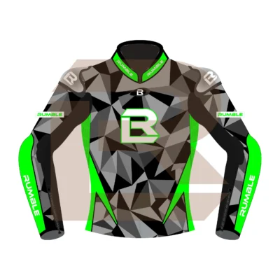 Green & Black Leather Motorbike Jacket – Rumble Edition 7482 Front Image