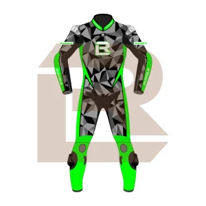Green & Black Leather Motorbike Suit – Rumble Edition 7482 Front Image