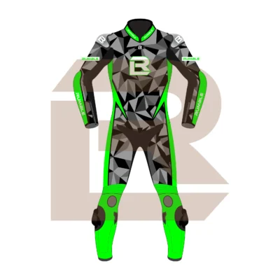 Green & Black Leather Motorbike Suit – Rumble Edition 7482 Front Image