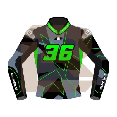 Green & Black Leather Racing Jacket – Rumble Edition 9325 Front Image