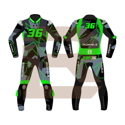 Green & Black Leather Racing Suit – Rumble Edition 9325 Main Image