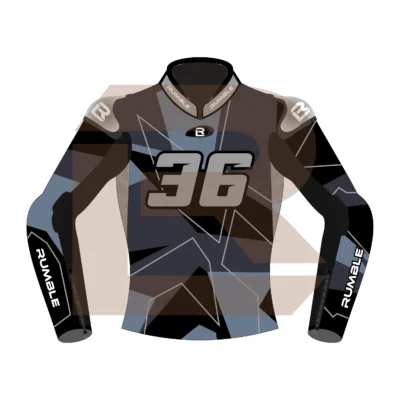 Grey & Black Leather Racing Jacket – Rumble Edition 9325 Front Image