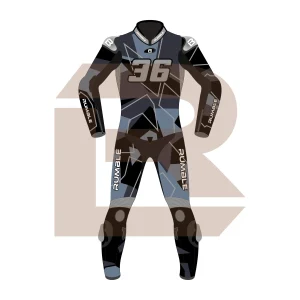 Grey & Black Leather Racing Suit – Rumble Edition 9325 Front Image