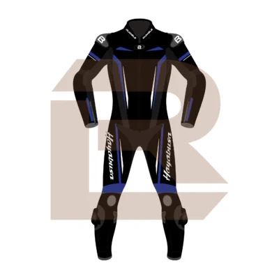 Hayabusa Blue Motorcycle Racing Suit Front Image