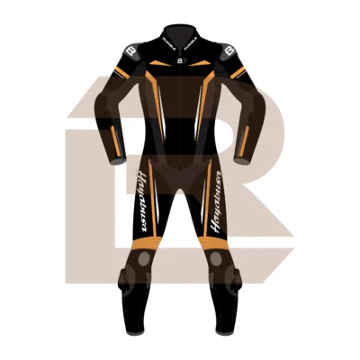 Hayabusa Orange Motorcycle Racing Suit Front Image