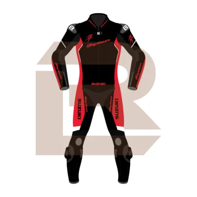 Hayabusa Red Leather Riding Suit Front Image
