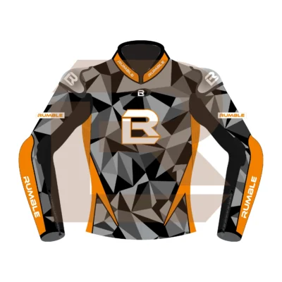 Orange & Black Leather Motorbike Jacket – Rumble Edition 7482 Front Image