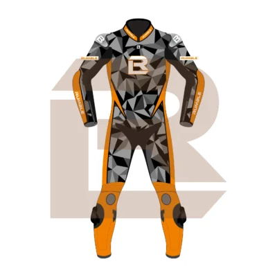 Orange & Black Leather Motorbike Suit – Rumble Edition 7482 Front Image