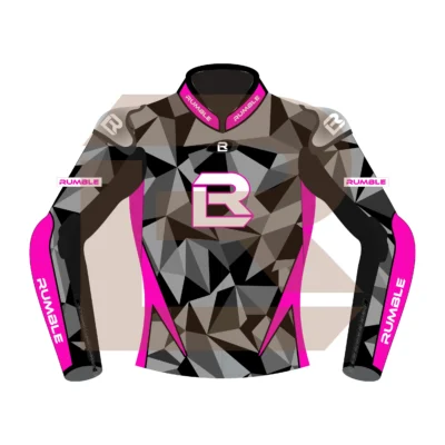 Pink & Black Leather Motorbike Jacket – Rumble Edition 7482 Front Image