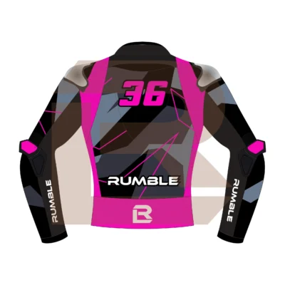 Pink & Black Leather Racing Jacket – Rumble Edition 9325 Back Image