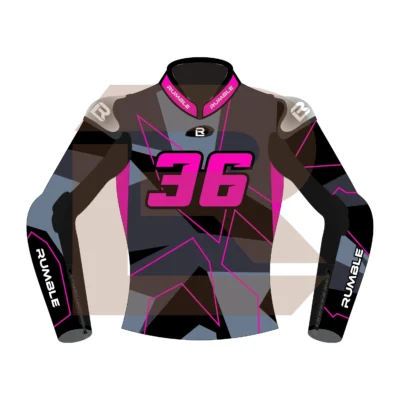 Pink & Black Leather Racing Jacket – Rumble Edition 9325 Front Image