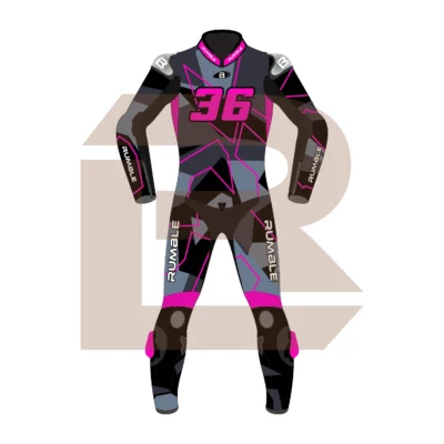 Pink & Black Leather Racing Suit – Rumble Edition 9325 Front Image