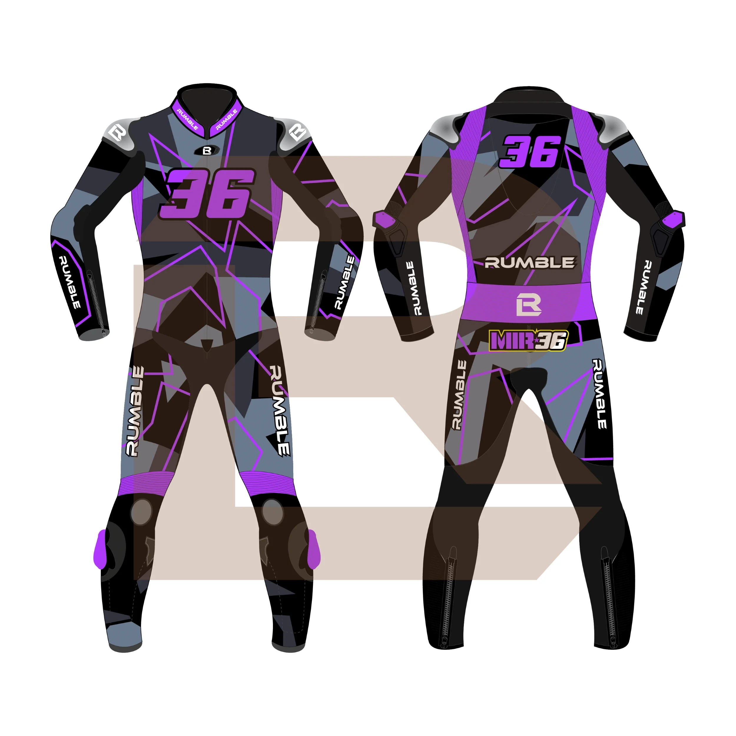 Purple & Black Leather Racing Suit – Rumble Edition 9325 • Rumble Leathers