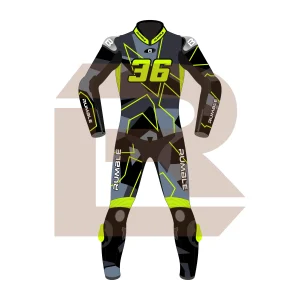 Yellow & Black Leather Racing Suit – Rumble Edition 9325 Front Image