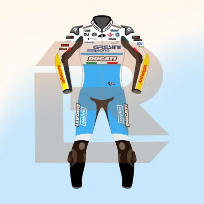 Marc Márquez Gresini Racing MotoGP 75 British 2024 Suit Front Image